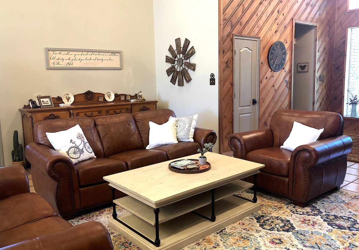 Living area with leather sofas