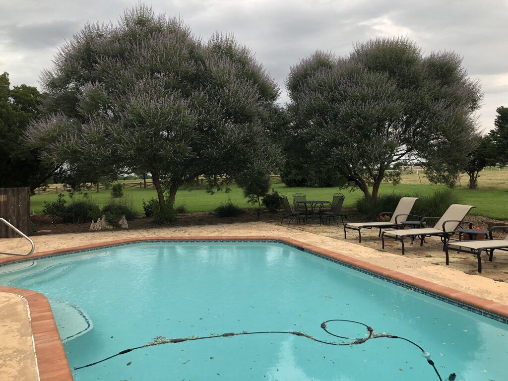 Poolside loungers with countryside views